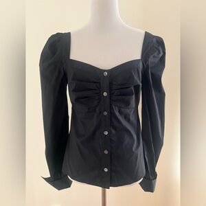 Veronica Beard Black Ruched Button-Up Blouse